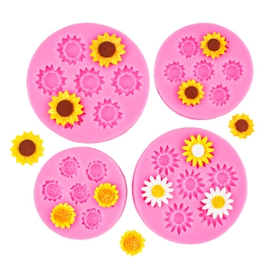 Pink silicone sunflower daisy molds for DIY cake decorating and handmade crafts