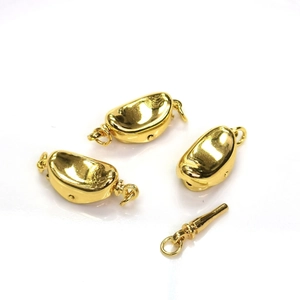 Polished 18K gold bean-shaped jewelry clasp connector for DIY necklace and bracelet crafting