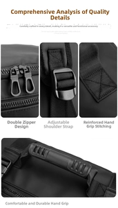 Detail view of waterproof Oxford fabric with dual metal zippers and reinforced stitching