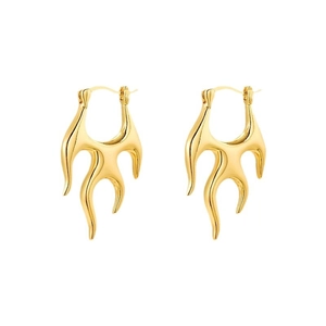 Gothic punk flame-shaped gold hoop earrings with irregular fluid lava design for unisex style
