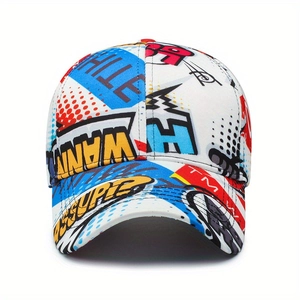 Graffiti style hip-hop baseball cap with colorful cartoon embroidery on white cotton
