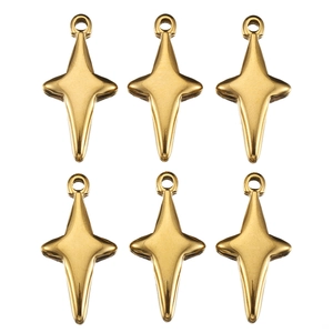 Detailed view of six gold-plated stainless steel star charms with top hanging loops
