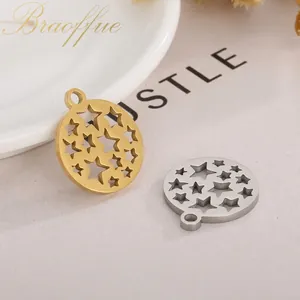 Pendentif Rond Étoile Découpée En Acier Inoxydable Charme Ciel Étoilé Creux Pour Fabrication De Bijoux DIY Collier