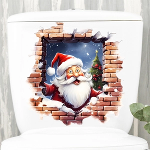 Christmas Santa Claus 3D Toilet Sticker PVC Self Adhesive Waterproof Wall Decal Festive Bathroom Decoration Removable