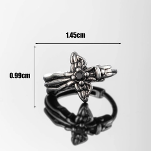 Retro titanium steel cross earrings with black gemstone inlay and mirror reflection