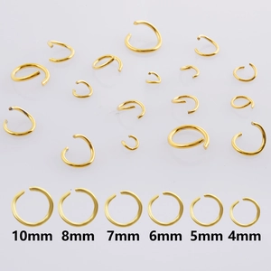 Detail view of golden jump rings in 4mm to 10mm sizes for DIY jewelry making