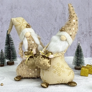 Christmas Gnomes Decorations Faceless Santa Dolls Sequin Plush Gold Beige Holiday Desktop Ornament Festive Gift