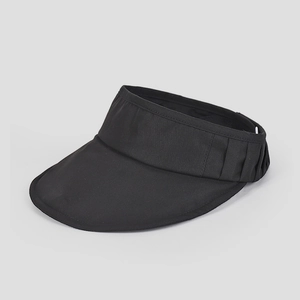 Detail of a minimalist black sun visor showing the stretchy band and quick-dry fabric texture