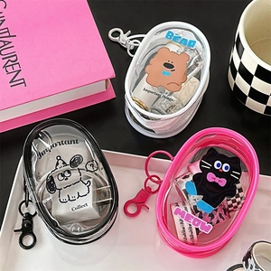 Transparent PVC storage pouch for headphones and cables featuring cute cartoon animal designs