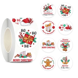 Christmas Kraft paper roll stickers featuring various festive holiday patterns and designs