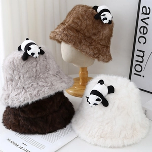 Cappello Alla Pescatora In Finta Pelliccia Di Coniglio Con Peluche Di Panda Caldo Invernale Antivento Per Donna