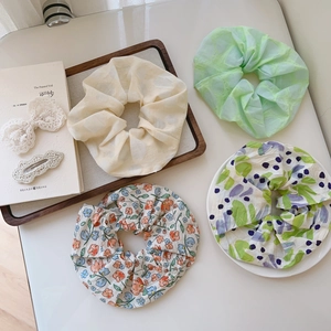 Large Hair Scrunchies Cotton Floral Polka Dot Print Elastic Hair Ties Ponytail Holder Summer Fresh Style Women