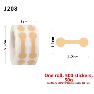 Detailed size chart for Kraft paper jewelry price labels with 500 stickers per roll