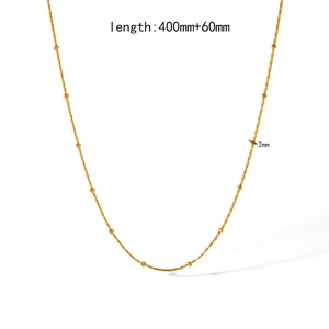 Detailed technical drawing of a gold stainless steel beaded chain with size 400mm+60mm
