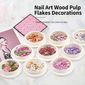 Farbenfrohes Nagelkunst-Set mit bunten Blumen aus Holzzellstoff für Maniküre-Designs
