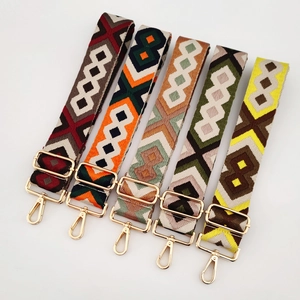 Adjustable 5cm wide jacquard crossbody strap with bohemian geometric patterns and gold clips