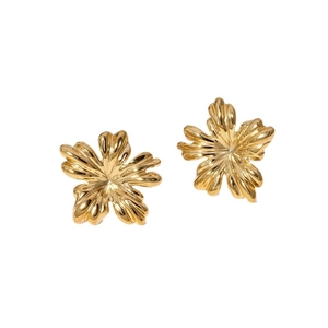 Minimalist 18K gold plated stainless steel flower stud earrings for women in pair