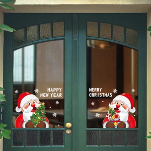 Christmas Window Stickers Santa Claus New Year Static Cling PVC Glass Door Decorations Snowflake Cartoon Festive Home Decor