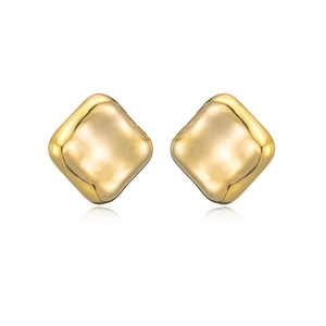 Minimalist gold plated square stud earrings with textured hammered finish for women