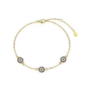 Elegant gold S925 sterling silver evil eye bracelet with blue and white crystals