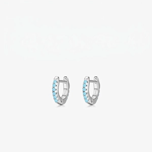 925 Sterling Silver Tiny Hoop Earrings Micro Pave Turquoise Beads Minimalist Sweet Ear Buckles Jewelry For Women