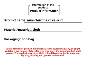 Detailed specifications for mini fabric Christmas tree skirt in OPP bag packaging