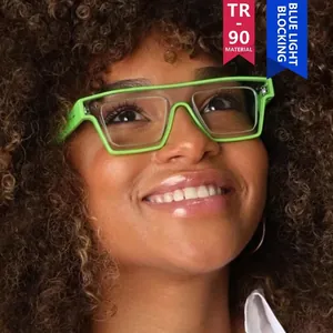 Fluorescent green TR90 square frame glasses with anti-blue light lenses for fashion