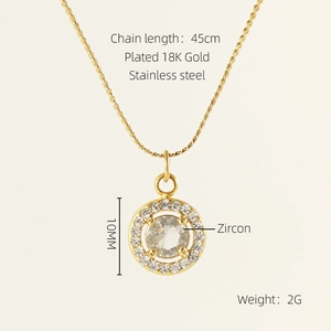 Detailed view of 18K gold plated stainless steel necklace with size specifications