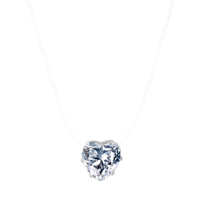 Invisible fishing line necklace featuring a sparkling heart-shaped white zircon pendant
