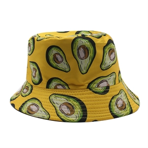 Unisex yellow reversible sun hat with bright avocado print for outdoor activities