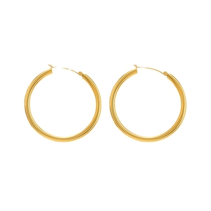 Minimalist large golden hoop earrings made of polished stainless steel for women