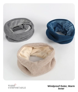 Close-up of thick fleece lining and double-layer knit fabric on winter neck warmers