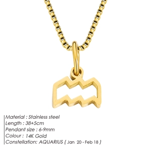 Aquarius zodiac pendant necklace made of 14K gold-plated stainless steel with box chain