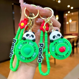 Mignon Porte-clés Spinner Panda Dessin Animé Soulagement du Stress Aide à la Décision Charme de Sac Avec Sangle en Bambou