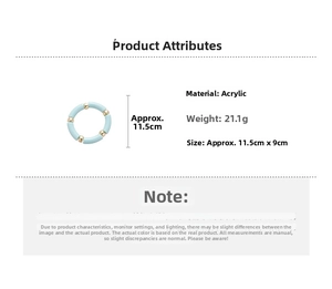 Dettagli bracciale in perle acriliche azzurre con dimensioni 11,5 cm e peso di 21,1 g