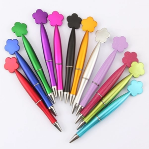 Creative flower-shaped decorative pens in vibrant metallic colors fan-out display