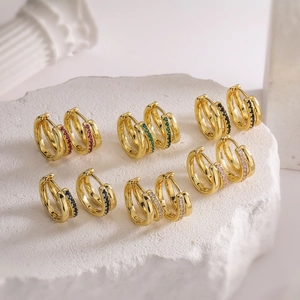 Elegant Copper Hoop Earrings With Colorful Cubic Zirconia Multi Row Design Fashion Light Luxury Jewelry For Women