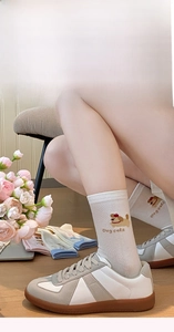 Cozy cotton mid-calf socks with cute puppy pattern and dog cake text embroidery