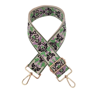 Tracolla larga in jacquard floreale retrò con ricami e clip in metallo dorato