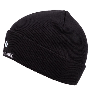 Bonnet en tricot noir classique avec broderie 'EY CONTACT' blanche sur le revers