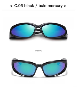 Front view of C.06 sports cycling sunglasses with black frame and blue mirror lenses