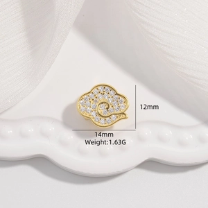 S925 Silver Auspicious Cloud Charm with Zircon, Gold Finish, 14mm x 12mm Pendant