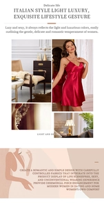 Detailed close-up of wine red silk satin slip nightdress with elegant V-neck and thin straps