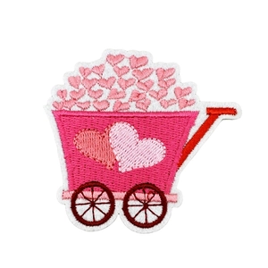 Pink heart cart embroidered patch for DIY crafts and Valentine's Day decorations
