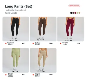 Detailed view of high-waist yoga leggings with V-cross design in five athletic colors