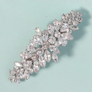 Barrette en zircone étincelante avec pierres marquises et poires sur base argent