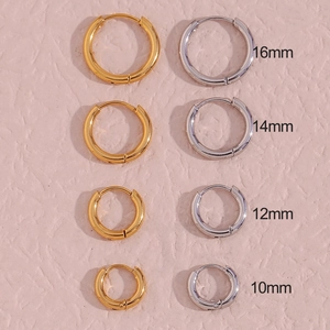 Vertical comparison of 10mm to 16mm gold and silver stainless steel hoop earrings