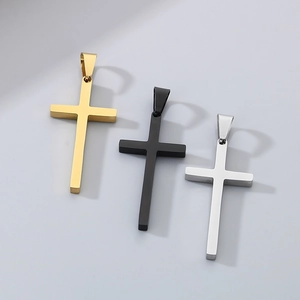Polished stainless steel cross pendants in gold, silver, and black finishes