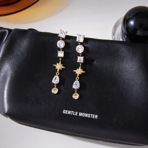 Luxurious gold-plated stainless steel long drop earrings featuring sparkling zircon tassels