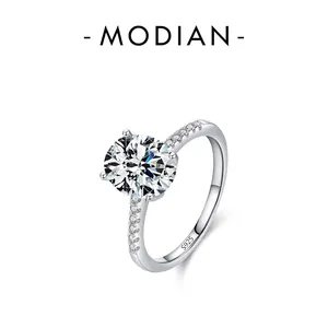 Elegant S925 sterling silver ring with large round zircon and four-prong setting